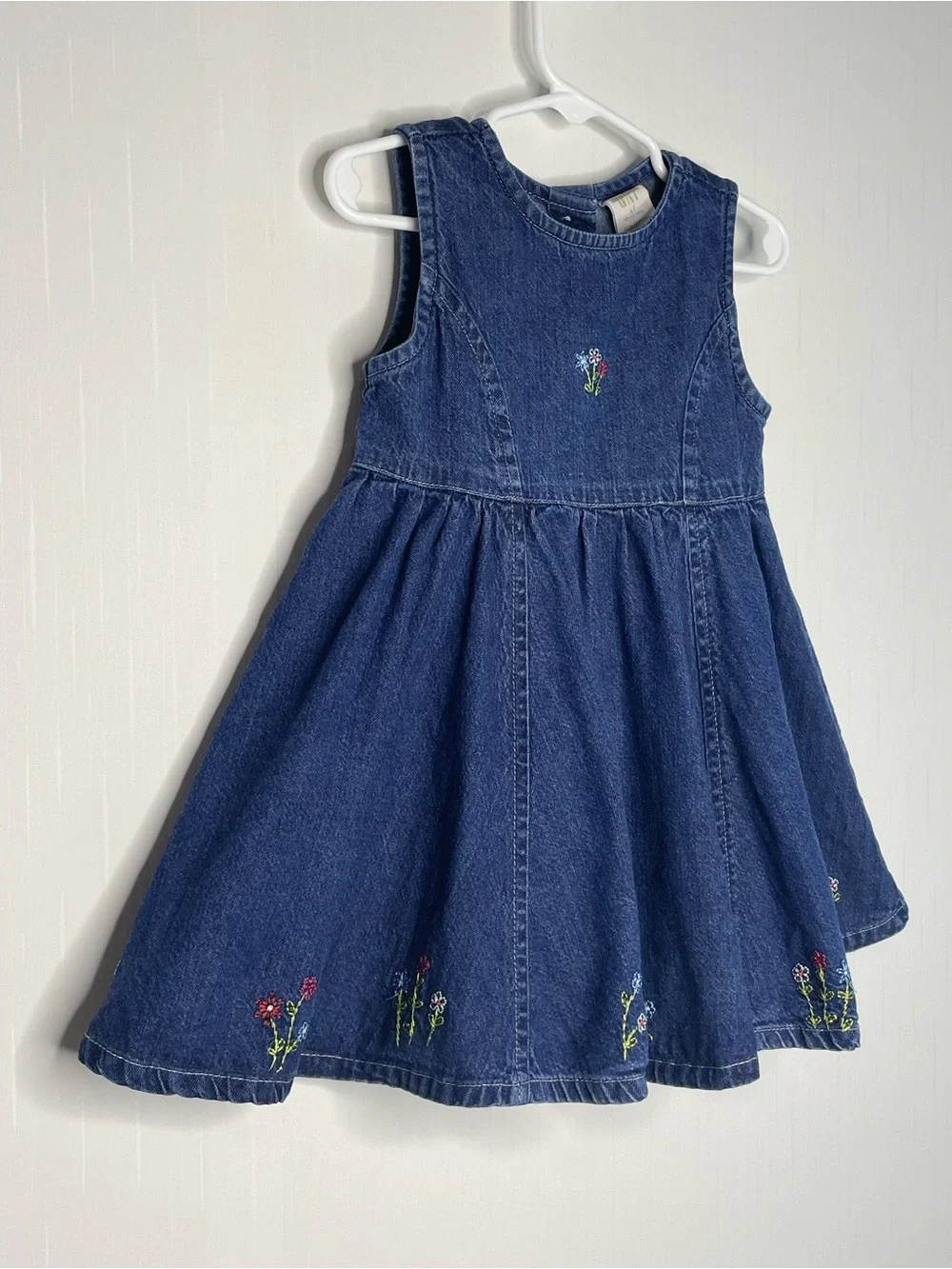 Vintage Baby Gap Denim Jean Dress Embroidered Floral Wildflowers 18-24 Months XL